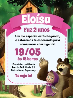 Convite Aniversário Masha e o Urso para Editar Online