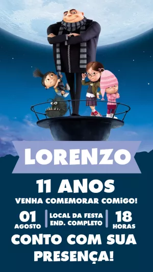 Convite Aniversário Meu Malvado Favorito para Editar Online