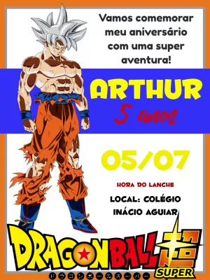 Convite de Aniversário Dragon Ball Super com Goku para Editar
