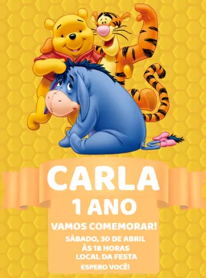 Convite de Aniversário Ursinho Pooh para Editar Online