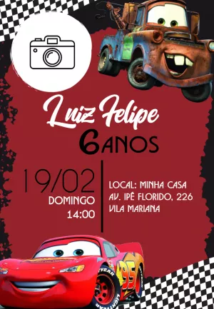 Convite de Aniversário Carros com Foto para Editar Online