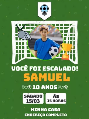 Convite Aniversário Futebol com Foto para Editar Online