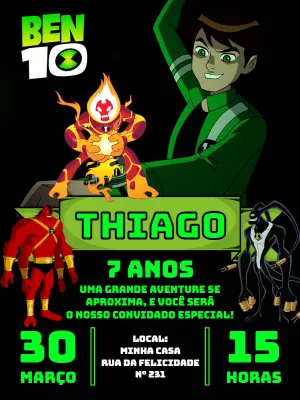 Convite Aniversário Ben 10 com Aliens para Editar Online