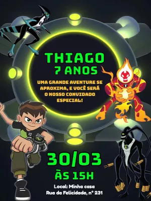 Convite de Aniversário Ben 10 com Aliens para Editar Online