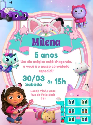 Convite Aniversário Casa Mágica da Gabby para Editar Online