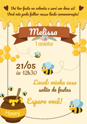 Convite de Aniversário Abelhinha Doce para Editar Online
