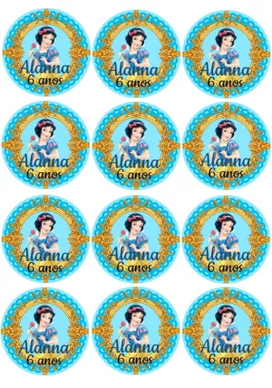 Tag Aniversário Branca de Neve para Editar e Imprimir