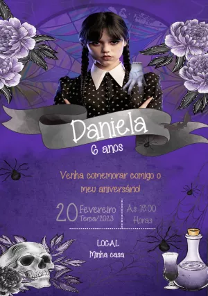 Convite de Aniversário Wandinha Addams para Editar Online