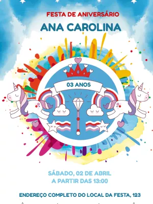 Convite de Aniversário Unicórnio Mágico para Editar Online