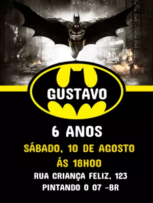 Convite de Aniversário Batman para Editar e Imprimir