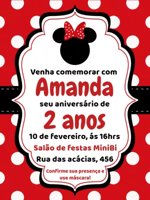 Convite de Aniversário Minnie Mouse Vermelha para Editar