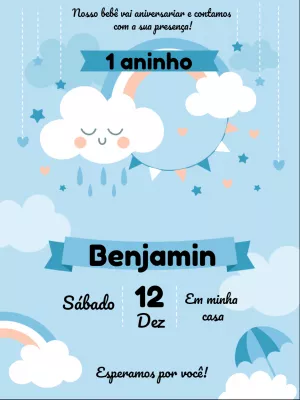 Convite de Aniversário Chuva de Amor Azul para Editar Online