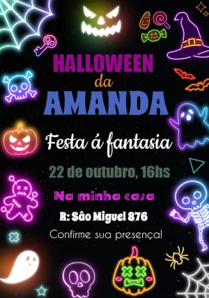 Convite de Aniversário Halloween Neon para Editar Online