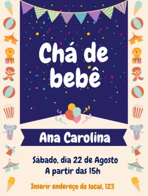 Convite de Chá de Bebê Circo Azul para Editar Online