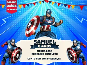 Convite de Aniversário Capitão América para Editar Online