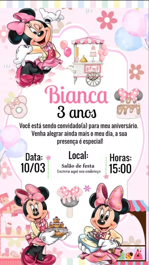 Convite de Aniversário Minnie Confeiteira para Editar Online