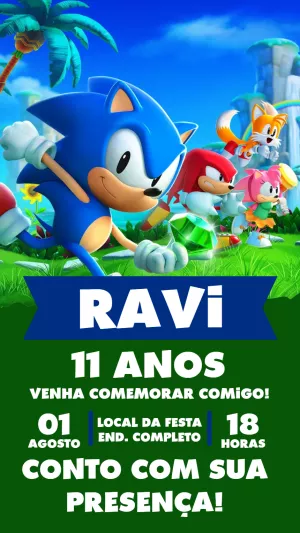 Convite de Aniversário Sonic e Amigos para Editar Online