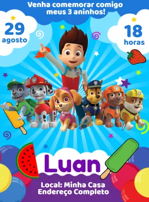 Convite de Aniversário Patrulha Canina para Editar Online