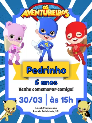 Convite de Aniversário Os Aventureiros para Editar Online