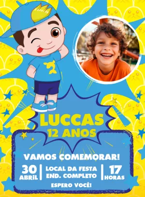 Convite Aniversário Luccas Neto com Foto para Editar Online