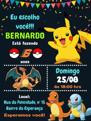 Convite de Aniversário Pokémon 'Eu Escolho Você!' para Editar