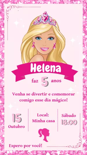Convite de Aniversário Barbie Princesa para Editar Online