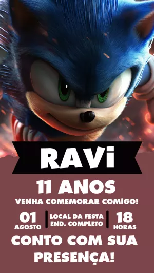 Convite de Aniversário Sonic para Editar Online e Imprimir