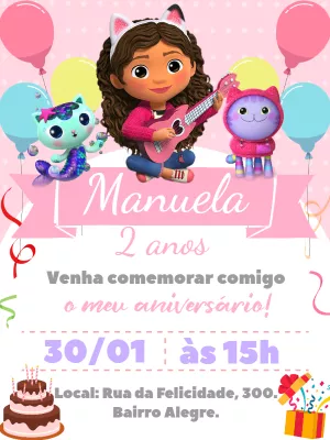 Convite Aniversário A Casa Mágica da Gabby para Editar Online