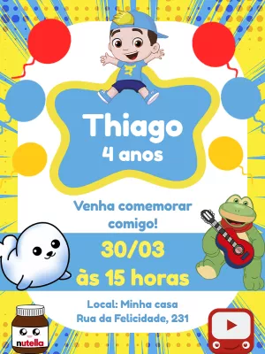 Convite de Aniversário Luccas Neto para Editar Online