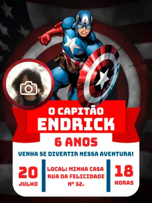 Convite Aniversário Capitão América com Foto para Editar