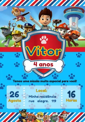 Convite de Aniversário Patrulha Canina Editável Online