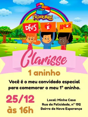 Convite de Aniversário 3 Palavrinhas para Editar Online