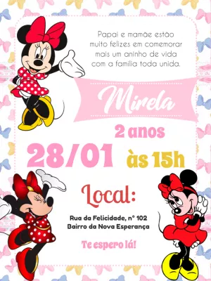 Convite de Aniversário Minnie Mouse Vermelha para Editar