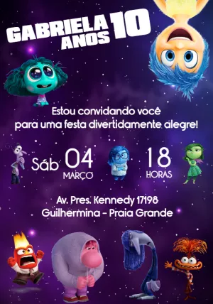 Convite Aniversário Divertida Mente com Personagens para Editar