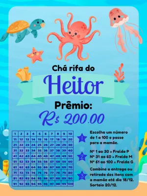 Chá Rifa Fundo do Mar com Animais Marinhos para Editar Online