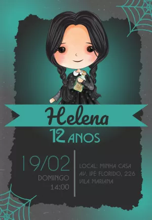 Convite de Aniversário Wandinha Fofa com Poção para Editar