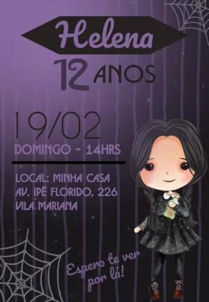 Convite de Aniversário Wandinha Addams para Editar Online