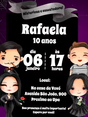 Convite Aniversário Wandinha Addams para Editar Online