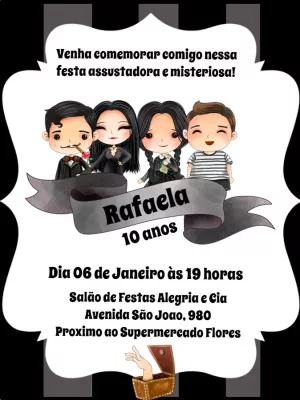 Convite Aniversário Wandinha Addams para Editar Online