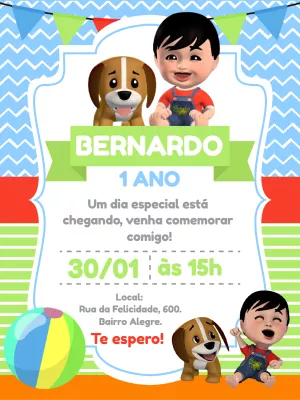 Convite de Aniversário Bento e Totó Editável Online