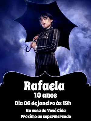 Convite de Aniversário Wandinha Addams para Editar Online