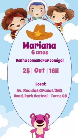 Convite Aniversário Toy Story com Personagens para Editar