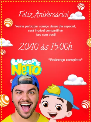Convite de Aniversário Luccas Neto para Editar Online
