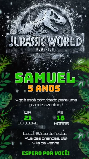 Convite Aniversário Jurassic World Dominion para Editar Online