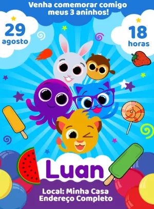 Convite de Aniversário Bolofofos com a Turma para Editar Online