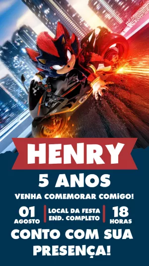 Convite Aniversário Shadow Sonic para Editar Online