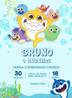 Convite Aniversário Baby Shark Big Show para Editar Online