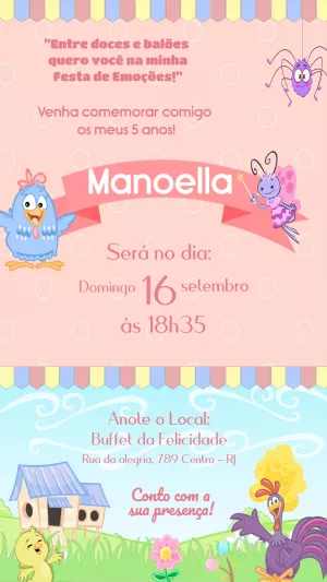 Convite Aniversário Galinha Pintadinha Candy para Editar Online