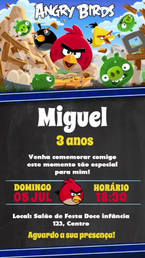 Convite de Aniversário Angry Birds para Editar Online