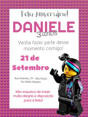 Convite de Aniversário Lego Menina para Editar Online